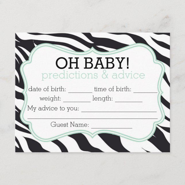 Zebra and Mint Chevron Predictions & Advice Card (Front)