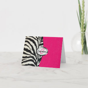 Zebra and Neon Pink with Metallic Monogram Note Card