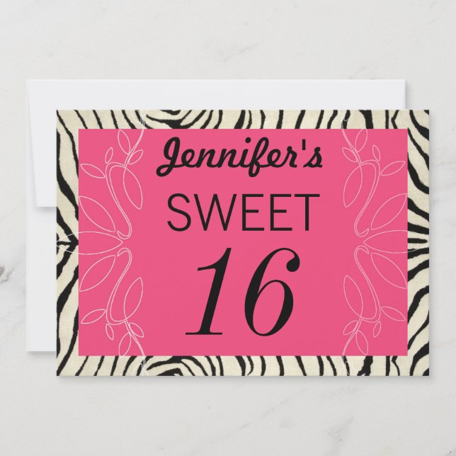 Zebra and Pink Invite (Front)