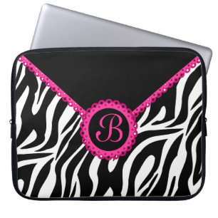 Zebra and Pink Lace Monogram Laptop Sleeve