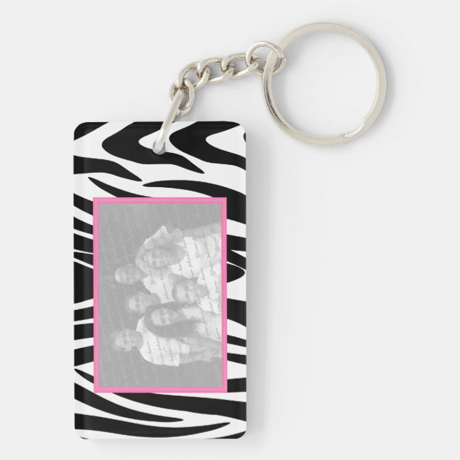 Zebra and Pink Photo Frame Key Ring (Back)