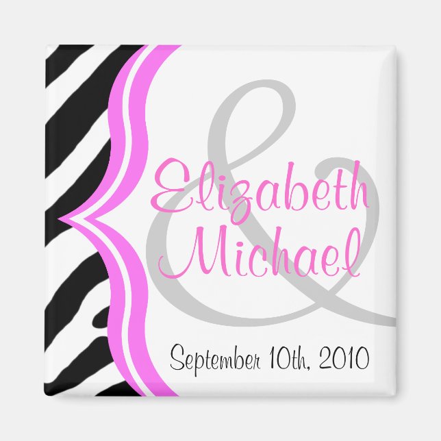 Zebra and Pink Save the Date Magnet (Front)