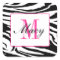 Zebra and Pink Square Sticker Zebra Hot Pink