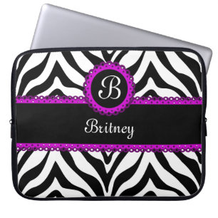 Zebra and Purple Lace Monogram Laptop Sleeve