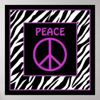 Zebra and Purple Peace Sign Wall Decor Posters