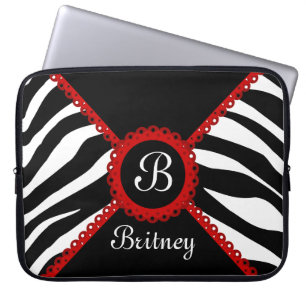 Zebra and Red Lace Monogram Laptop Sleeve