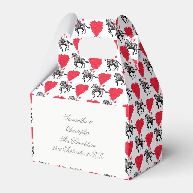 Zebra and red love  heart wedding favour box (Front Side)