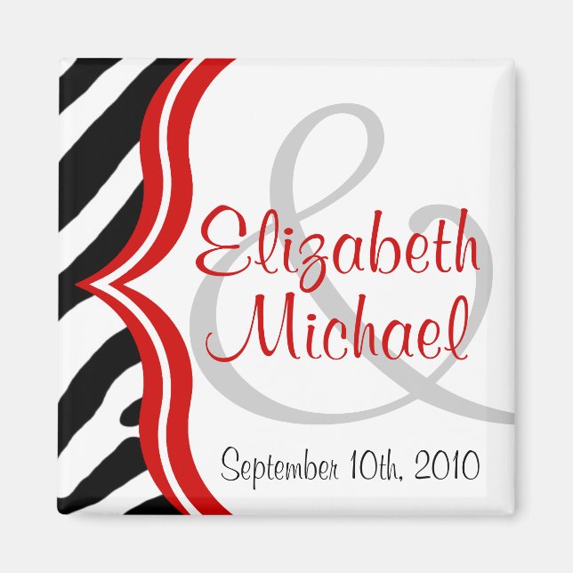 Zebra and Red Save the Date Magnet (Front)
