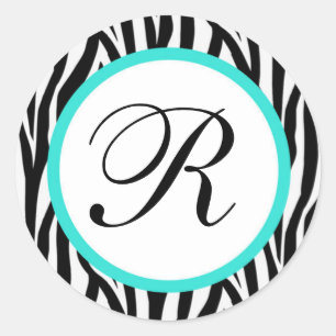 zebra and tourquoise round sticker (#LABL 017)