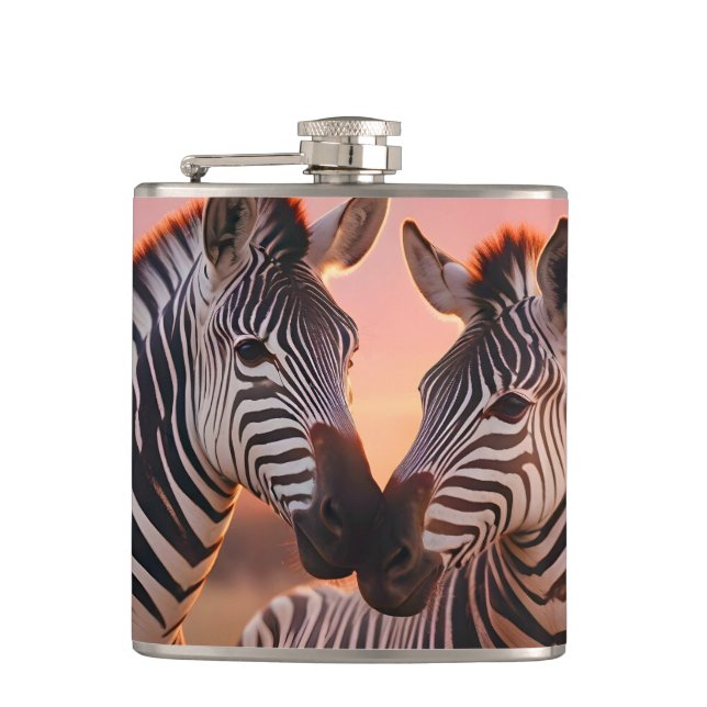 Zebra Animal Nature Wildlife Affection Caring Hip Flask (Front)