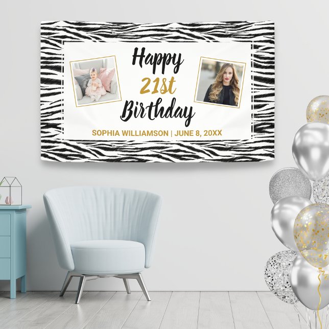 Zebra Animal Print Birthday Any Age Custom Photos Banner (Creator Uploaded)