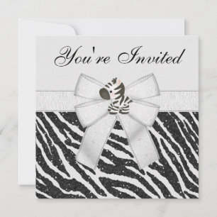 Zebra & Animal Print Black & White Glitter Party Invitation