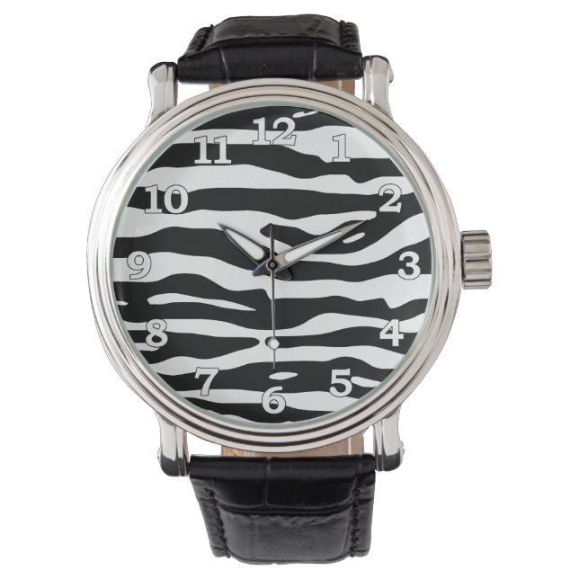 Zebra Animal Print Black White Stripes Pattern Watch (Front)