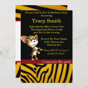 Zebra animal print party cheetah birthday 5 invitation