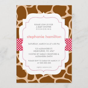 Zebra Animal Print Polka Dot Ribbon Baby Girl Invitation