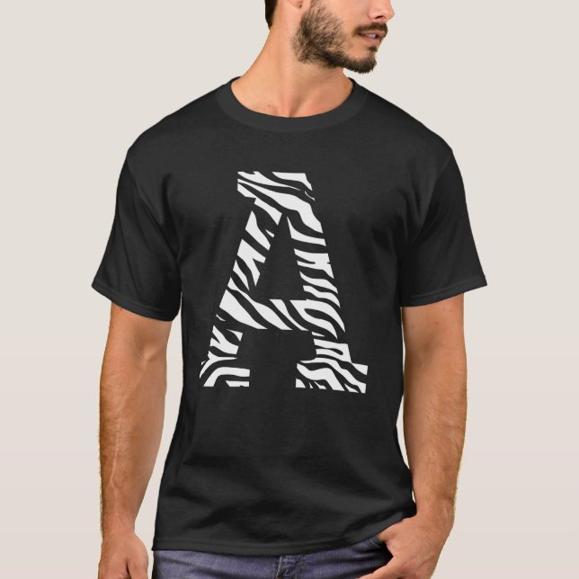 Zebra Animal Skin Pattern Initials Letter A Name M T-Shirt (Front)