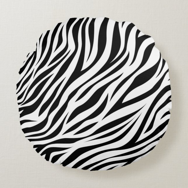 Zebra Animal Skin Print Pattern-15391 Round Cushion (Front)