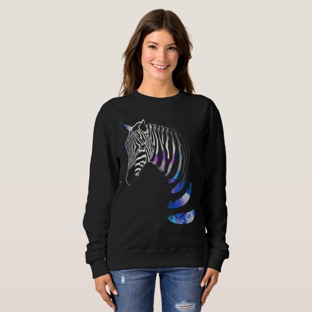 Zebra Animal Stripes Feathers, Womens Sweatshirt (Front Full)