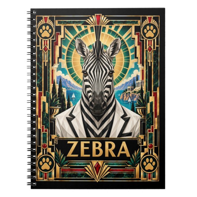 Zebra, Art Deco Wildlife Notebook (Front)
