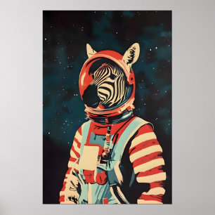 Zebra Astronaut Poster, Zebra Retro Print, Zebra Poster