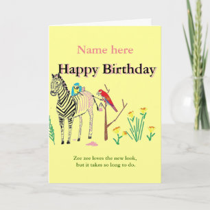 Zebra at the Salon, Funny birthday, for her. Card