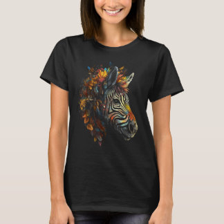 Zebra Autumn Leaves Colourful Art Animal Zoo Zebra T-Shirt