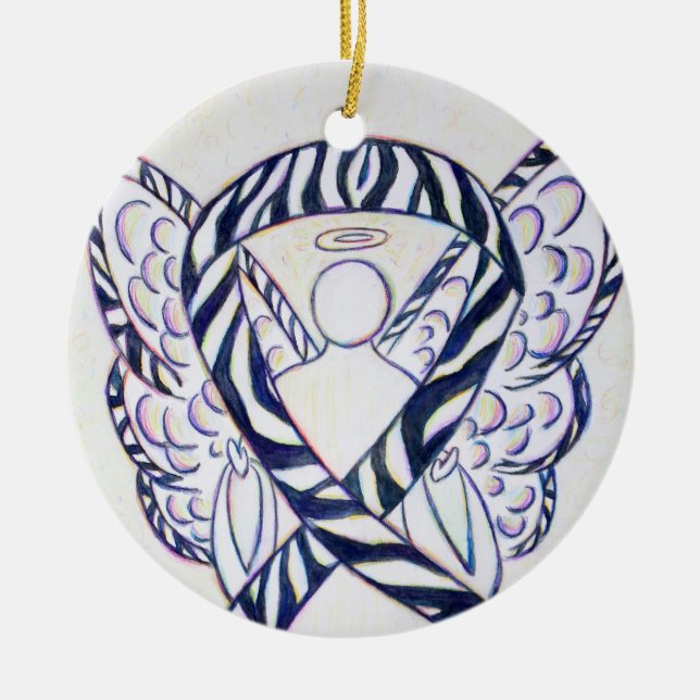 Zebra Awareness Ribbon Angel Art Ornaments (Front)