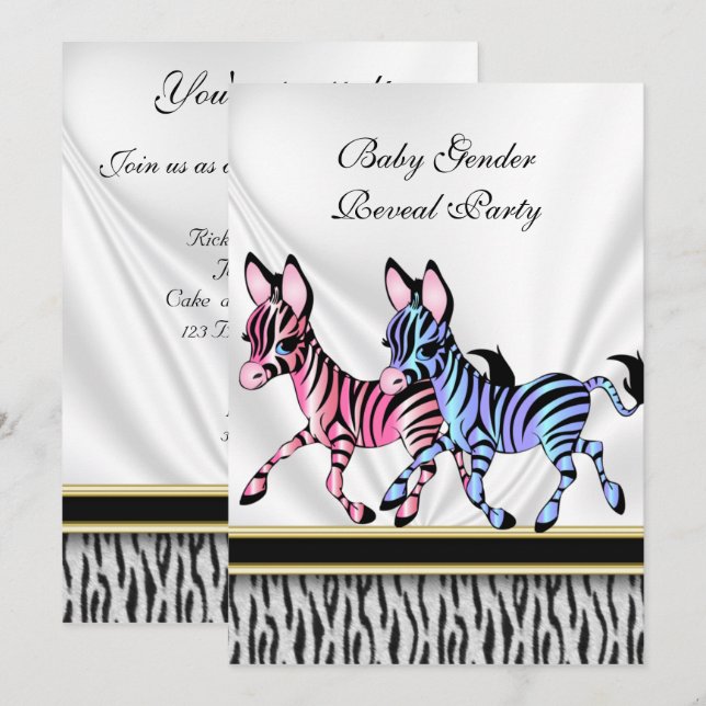 Zebra Baby Gender Reveal Party Invitation (Front/Back)