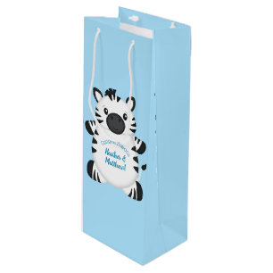 Zebra Baby Shower Blue Wine Gift Bag
