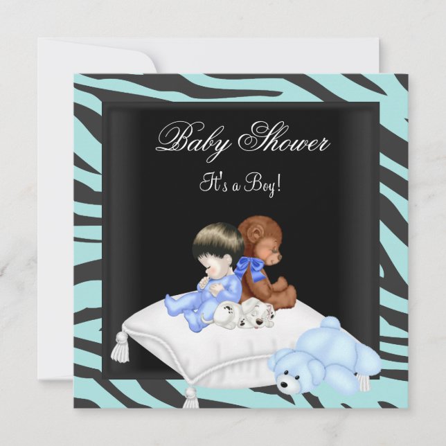 Zebra Baby Shower Boy Blue Black Crown Prince Invitation (Front)