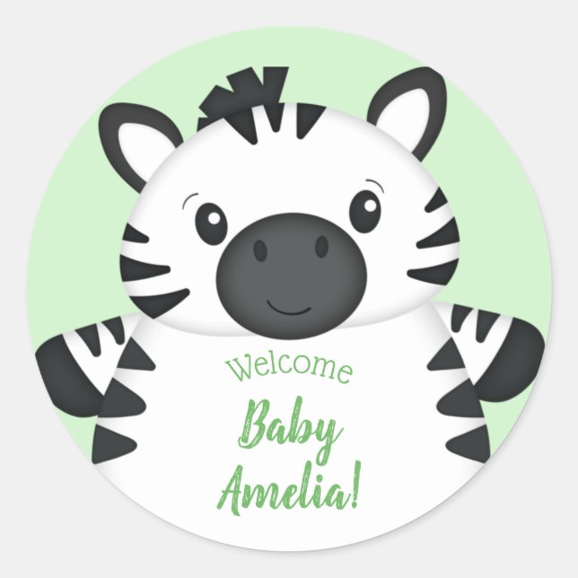Zebra Baby Shower Classic Round Sticker (Front)
