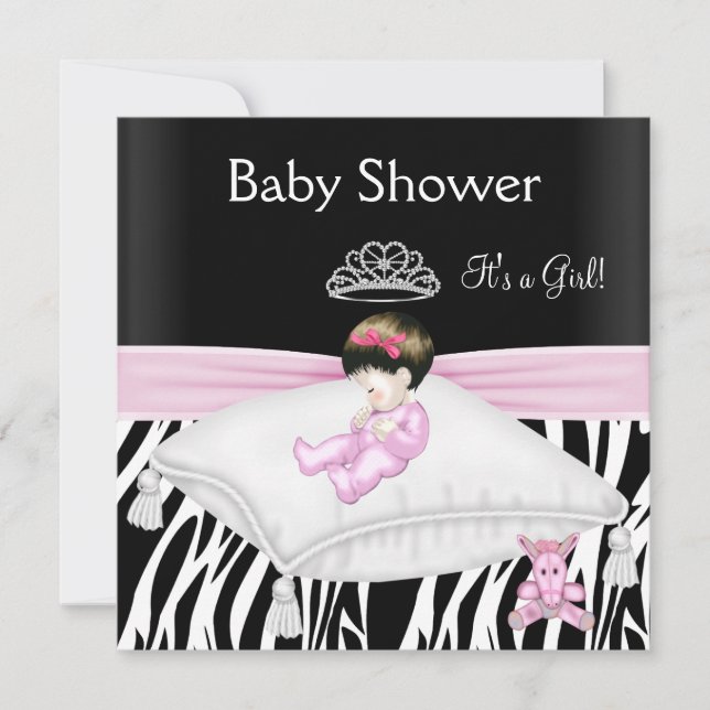 Zebra Baby Shower Girl Pink Black White Princess Invitation (Front)
