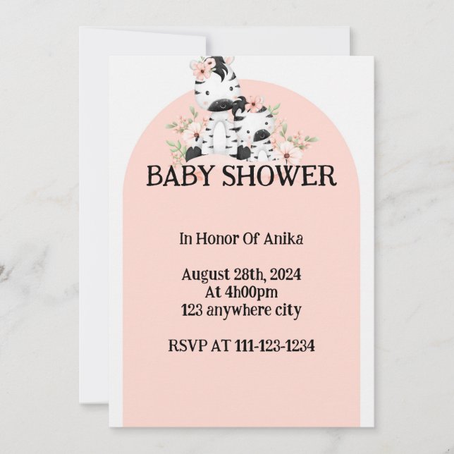 Zebra baby shower invitation  (Front)