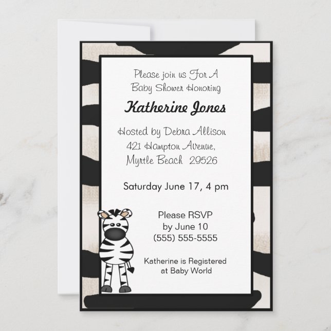 Zebra Baby Shower Invitation (Front)