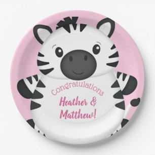 Zebra Baby Shower Pink Paper Plate