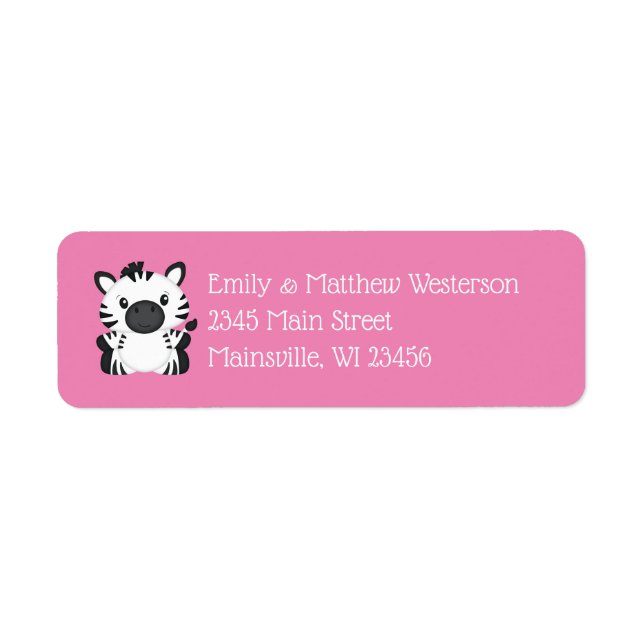 Zebra Baby Shower Pink Return Address Label (Front)