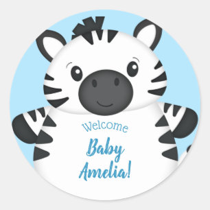 Zebra Baby Shower Safari Blue Boy Classic Round Sticker