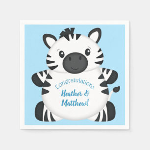 Zebra Baby Shower Safari Blue Boy Napkin