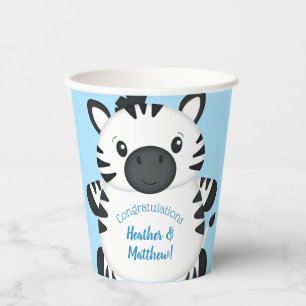 Zebra Baby Shower Safari Blue Boy Paper Cups