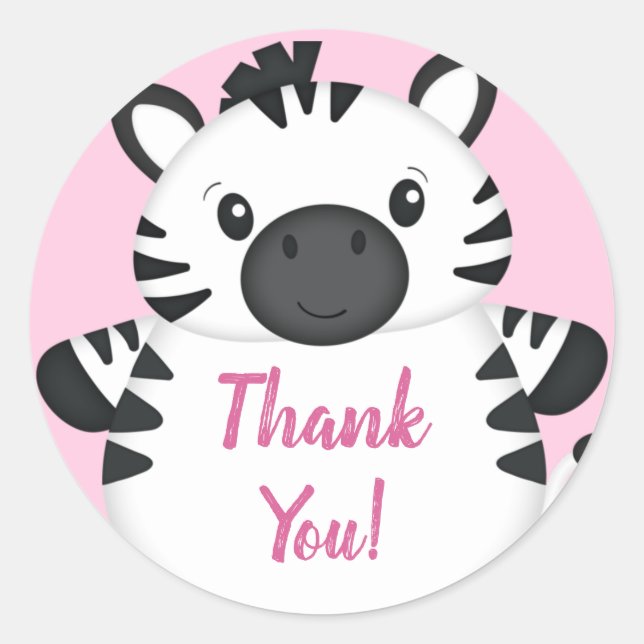 Zebra Baby Shower Safari Pink Girl Classic Round Sticker (Front)