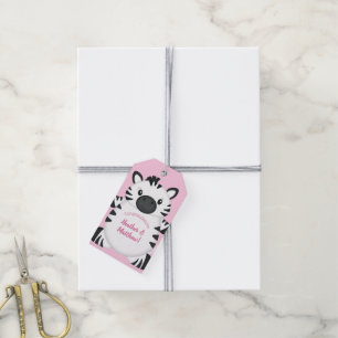 Zebra Baby Shower Safari Pink Girl Gift Tags