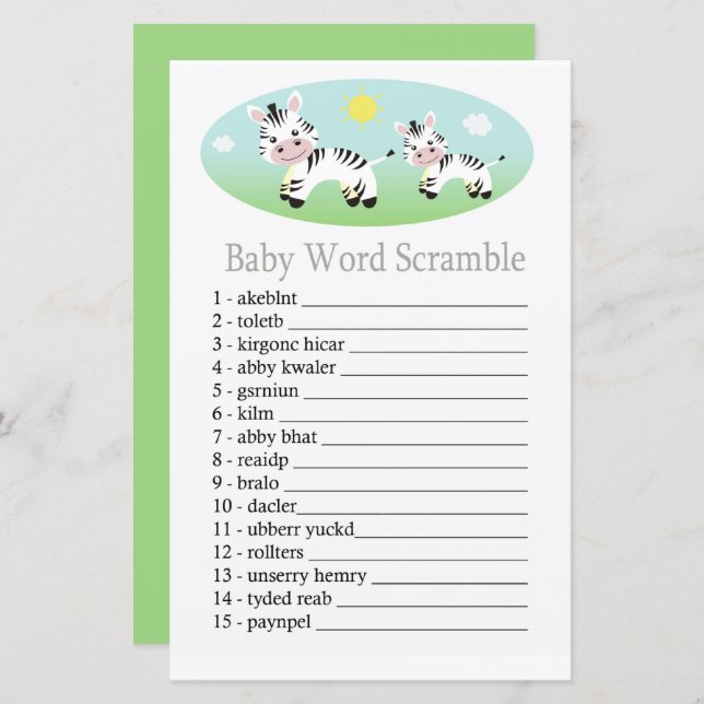Zebra Baby word scramble game (Front/Back)