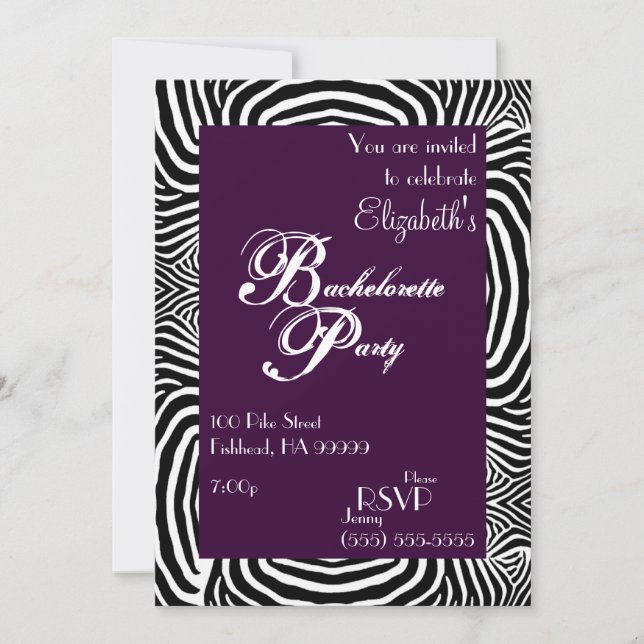 Zebra Bachelorette Party 2 Invitation (Front)