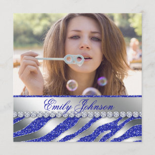 Zebra Bachelorette Party Blue Silver Jewellery Invitation