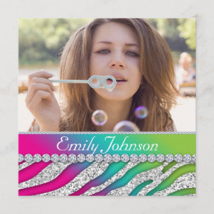 Zebra Bachelorette Party Pink Green Jewellery Invitation