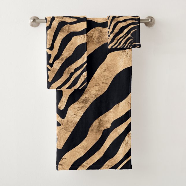 Zebra Bath Towels Black And Gold Foil Look (Insitu)