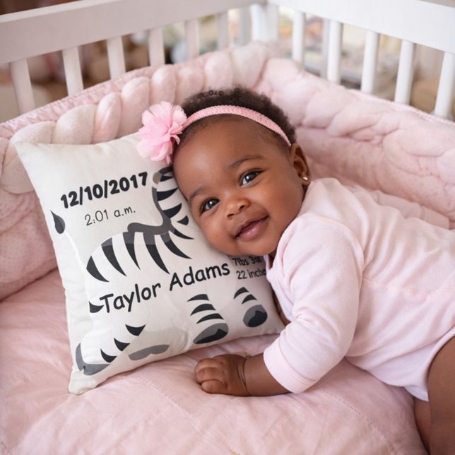 Zebra Birth Stats Baby Nursery Cushion (Creator Uploaded)