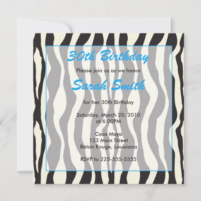 Zebra Birthday Invitation (Front)