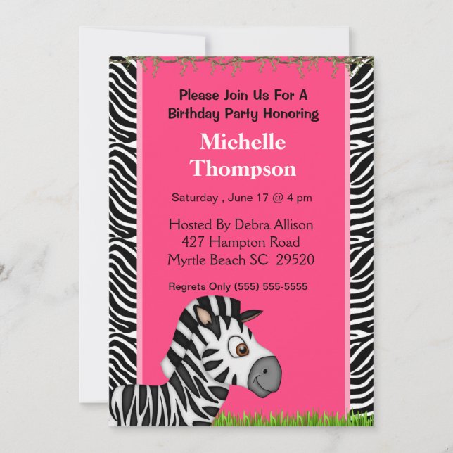 Zebra  Birthday Invitation (Front)