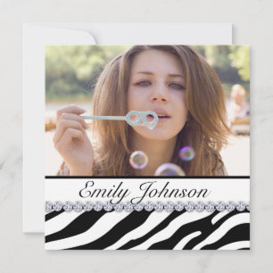 Zebra Birthday Party Black White Jewellery Invitation